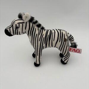 FAO Schwarz Plush Zebra Stuffed‎ Animal Toy Black White Stripes Soft Kids
